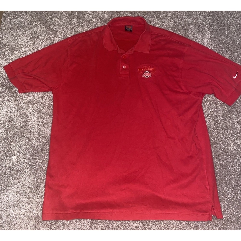 VTG Nike Gray Tag 2006 OHIO STATE BUCKEYES‎ Fiesta Bowl Polo Shirt Men's XL Red